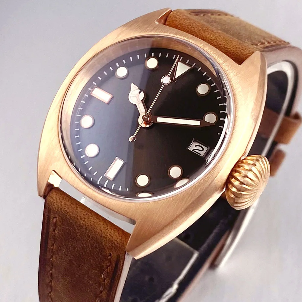 ที่กําหนดเอง Tandorio CUSN8 Bronze Retro Bubble Sapphire Glass สีเทา DIVER นาฬิกาข้อมือ 36 มม.20ATM อัตโนมัติ NH35A นาฬิกา