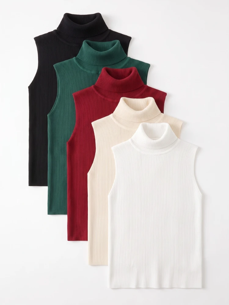 AOSSVIAO 2026 Summer Sleeveless Sweater Women Tank Tops Turtleneck Sweater Women Simple Versatile Slim Solid Knitted Vest