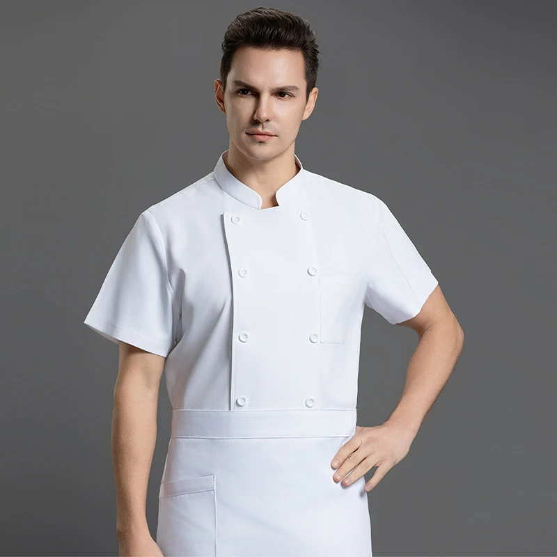 Bianco Chef uniforme manica corta giacca da cucina ristorante cuoco cappotto Hotel Catering vestiti cucina camicia Baker cameriere abbigliamento da