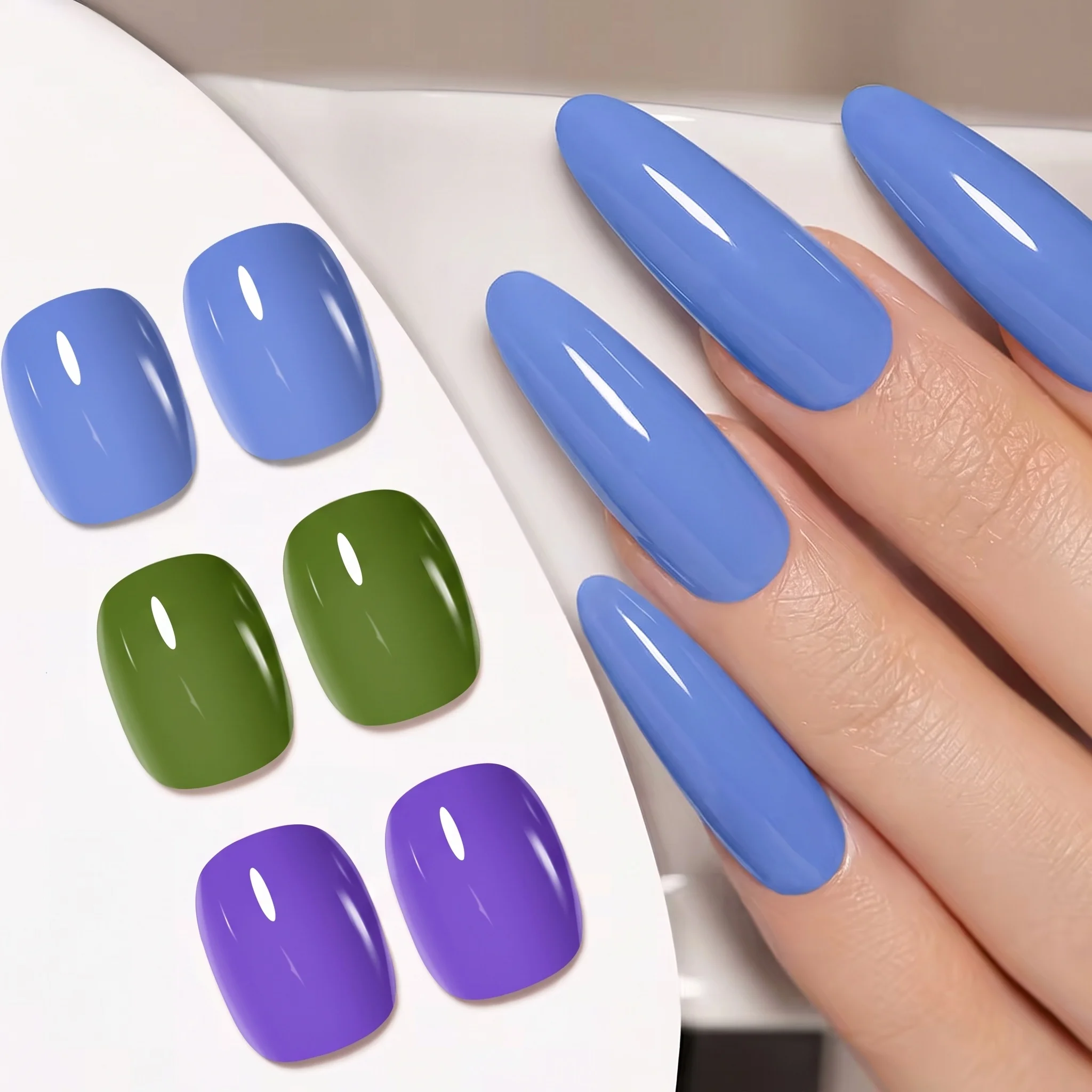 Hassleless 3Pcs Blue, Green, and Purple Color-Blocking Nail Polish Gel Set, Salon DIY Nail Art, Long-Lasting Shine, Nail Art Gel, Removable Nail Gel, Create Various Fingertip Styles, Essential Nail Art Kit for Beginners, DIY Holiday Gift for Women