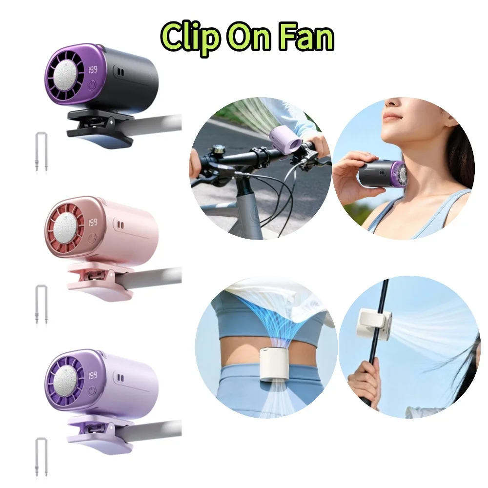 Portable Car Clip On Fan With LED Display 360° Rotating Rech