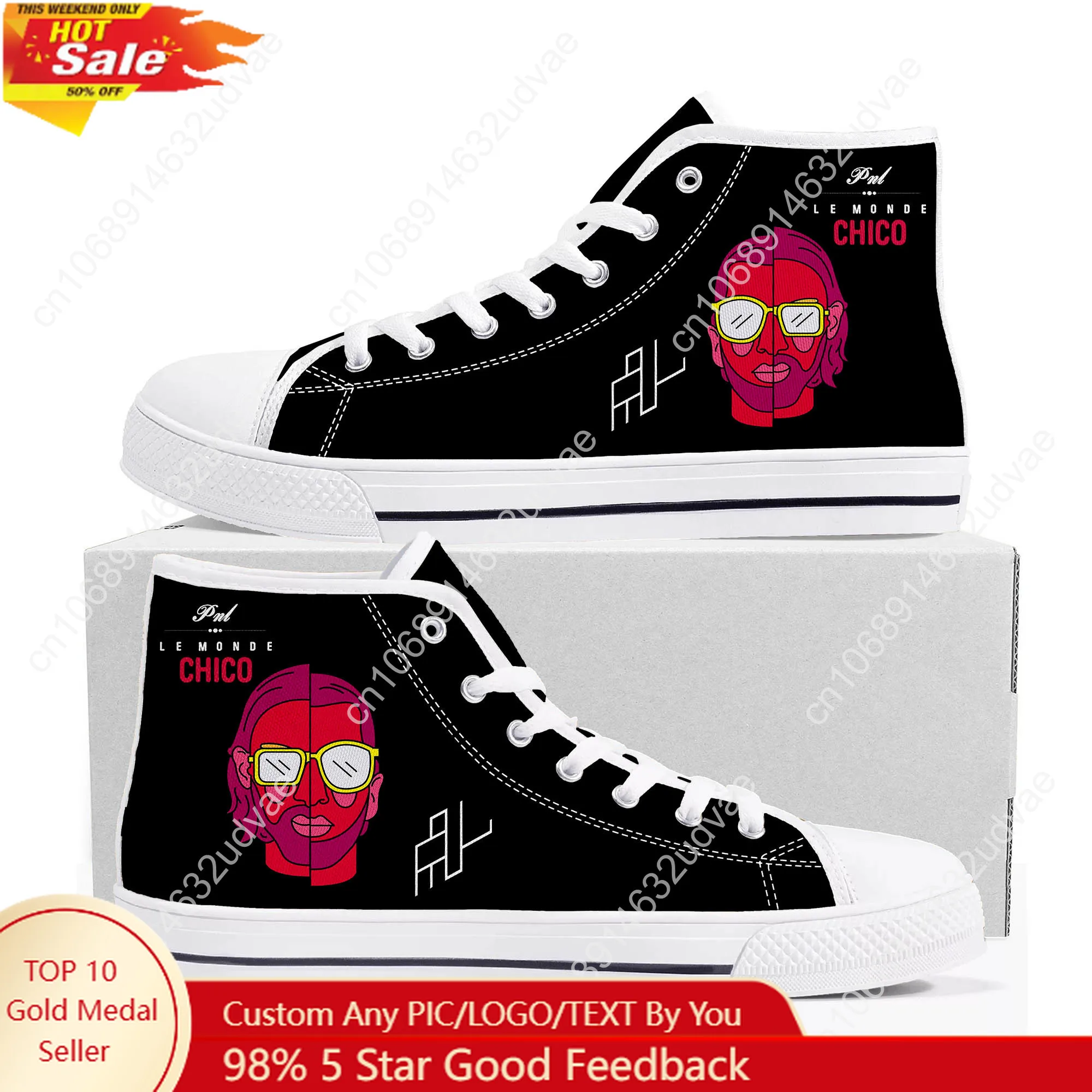 

Le Monde Chico High Top Shoes PNL Album French Rapper Men Women Canvas Sneaker High Quality Sneakers Footwear Custom Shoe White