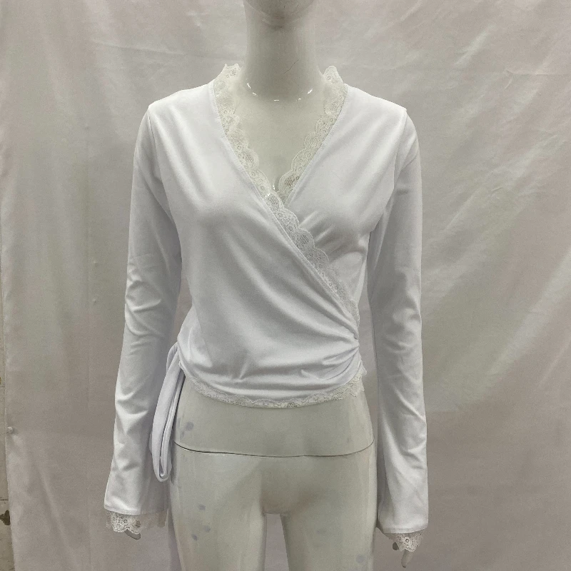 Y2K early autumn new women's sexy lace lace lace tied top slim fit long sleeved base shirt