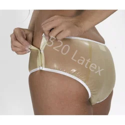 Handmade Sexy Ladies Transparent With White  Trim Latex Underwear Latex Bodysuit Panties  Side Buttom Underpants