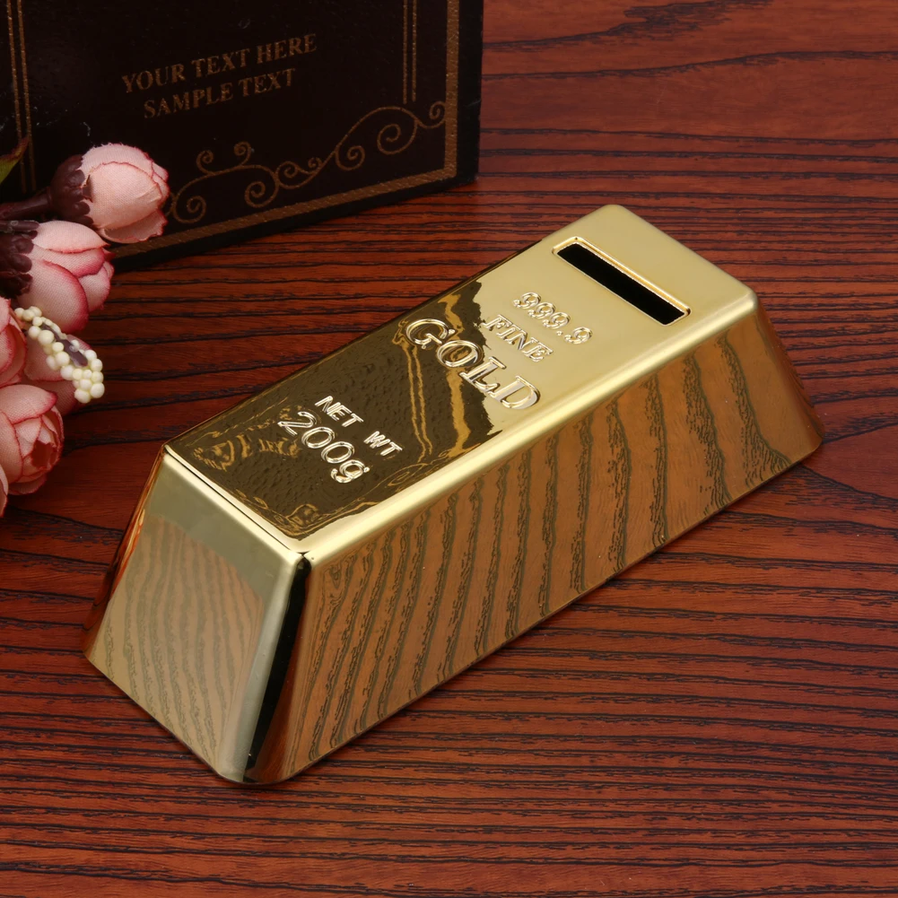 Gold Bullion Bar Piggy Bank Simulation Saving Money Box Creative Novelty صغير الحجم محمول للأطفال هدايا عيد ميلاد الأطفال
