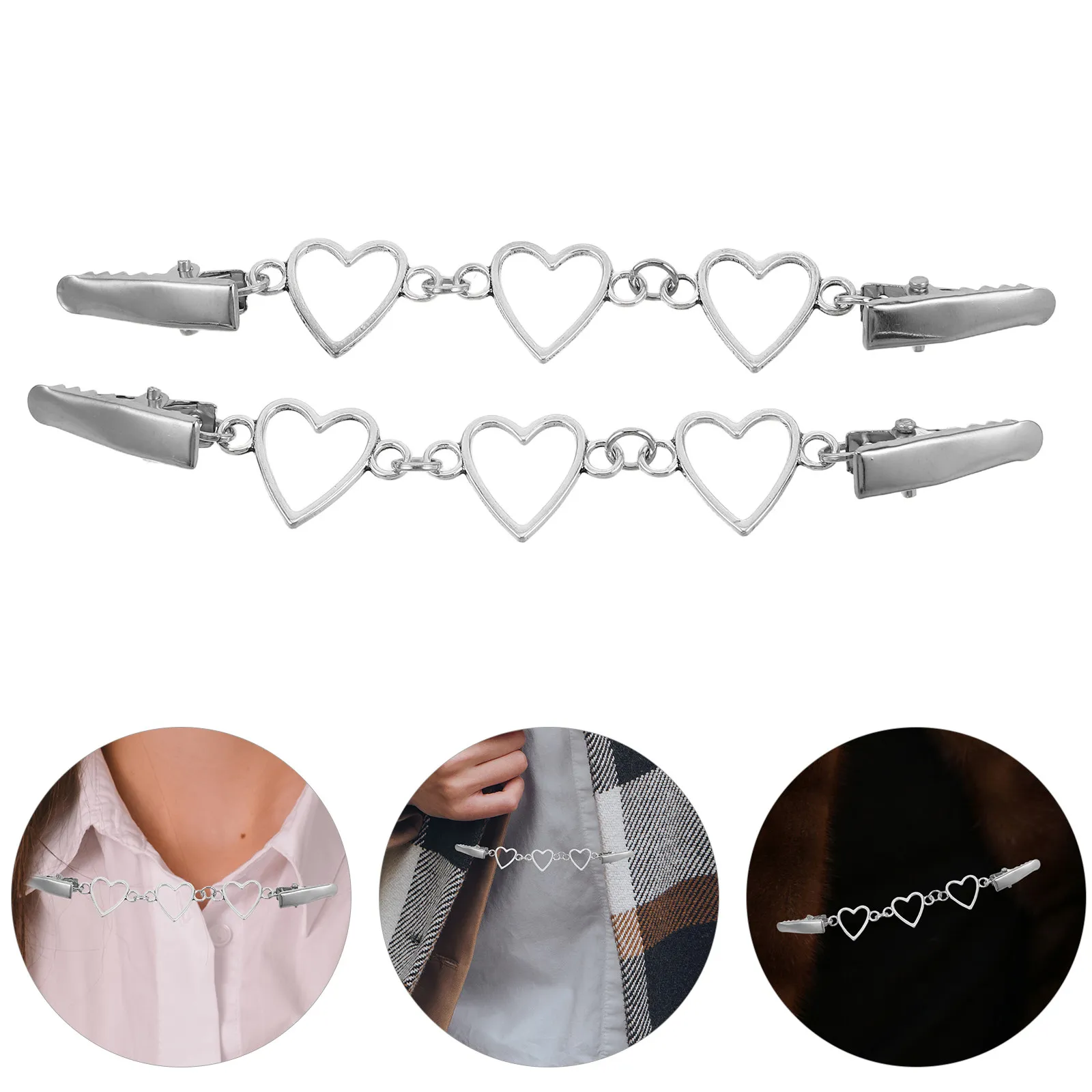 2Pcs Vintage Heart Cloak Clips Sweater Pin Cardigan Collar Holder Chain Clips Shawl Clip Brooch Dress Clip Snatcher for Women