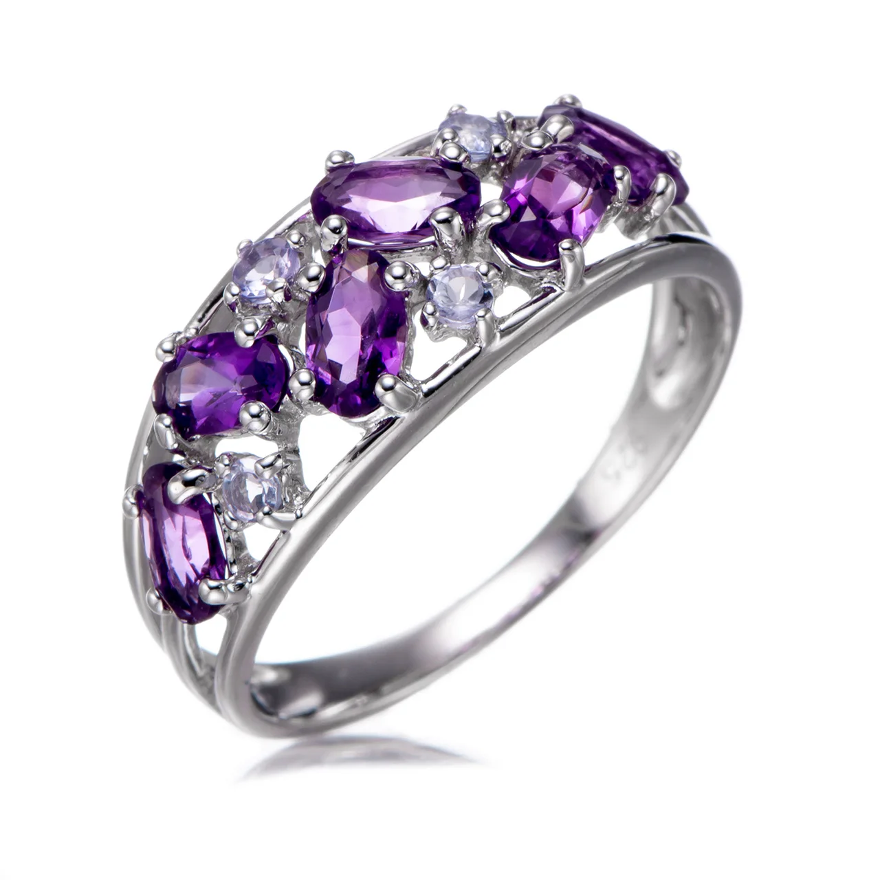 

Amethyst and Tanzanite Rhodium Over Sterling Silver Ring