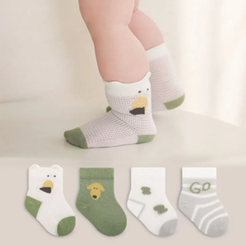 

2024 Summer Baby Socks Cute Newborn Boy Socks 4Pairs Infant Socks Thin Breathable Cartoon Toddler Kids Mesh Casual Socks