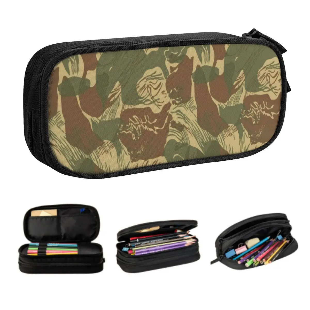 Custom Rhodesian Brushstroke Camo Pencil Case Large Capacity Rhodesia War Camo Military Army Pencil Pouch Students Stationery