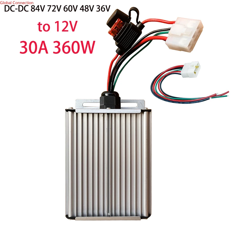 

Преобразователь напряжения DC-DC 84В 72В 60В 48В 36В в 12В 30А, понижающий регулятор напряжения для гольф-каров, фар, солнечных батарей, электровелосипедов