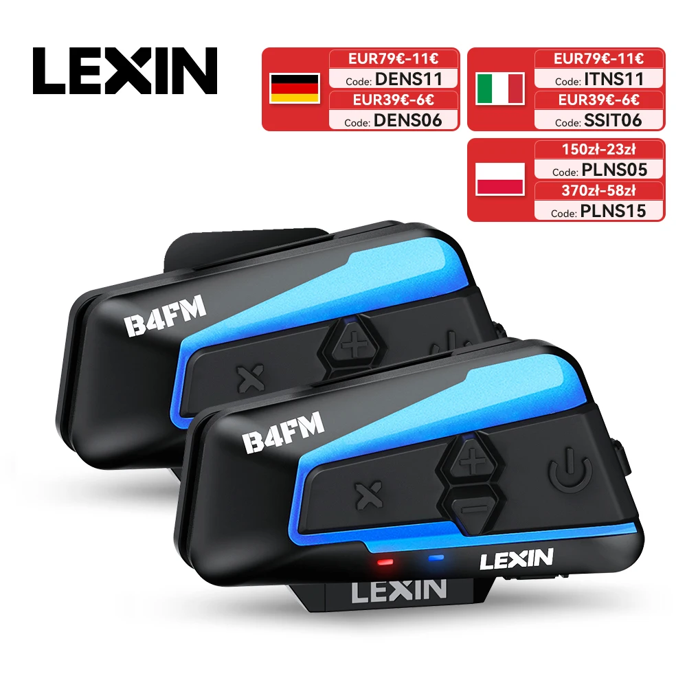Lexin B4FM-X Bluetooth Motorcycle Intercom Helmet Headsets,BT 5.0 Wireless Communication Interphone Music Sharing 10 Riders
