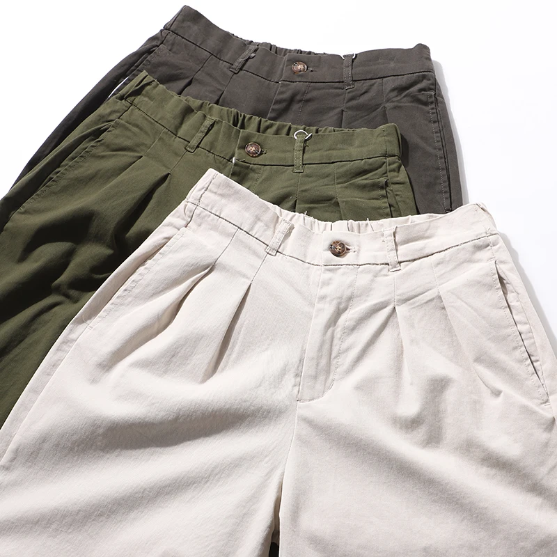 

Мужские свободные брюки в стиле ретро, японский фасон, с двойными складками, зауженные, повседневные, модные, в стиле Харадзюку, длиной 9/10