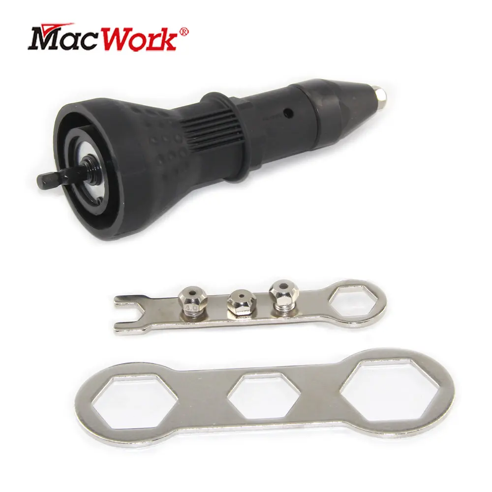 MacWork Electric Rivet Nut Gun Adapter Cordless Riveting Drill Adaptor Insert Nut Riveting Tools with Wrench Nozzles