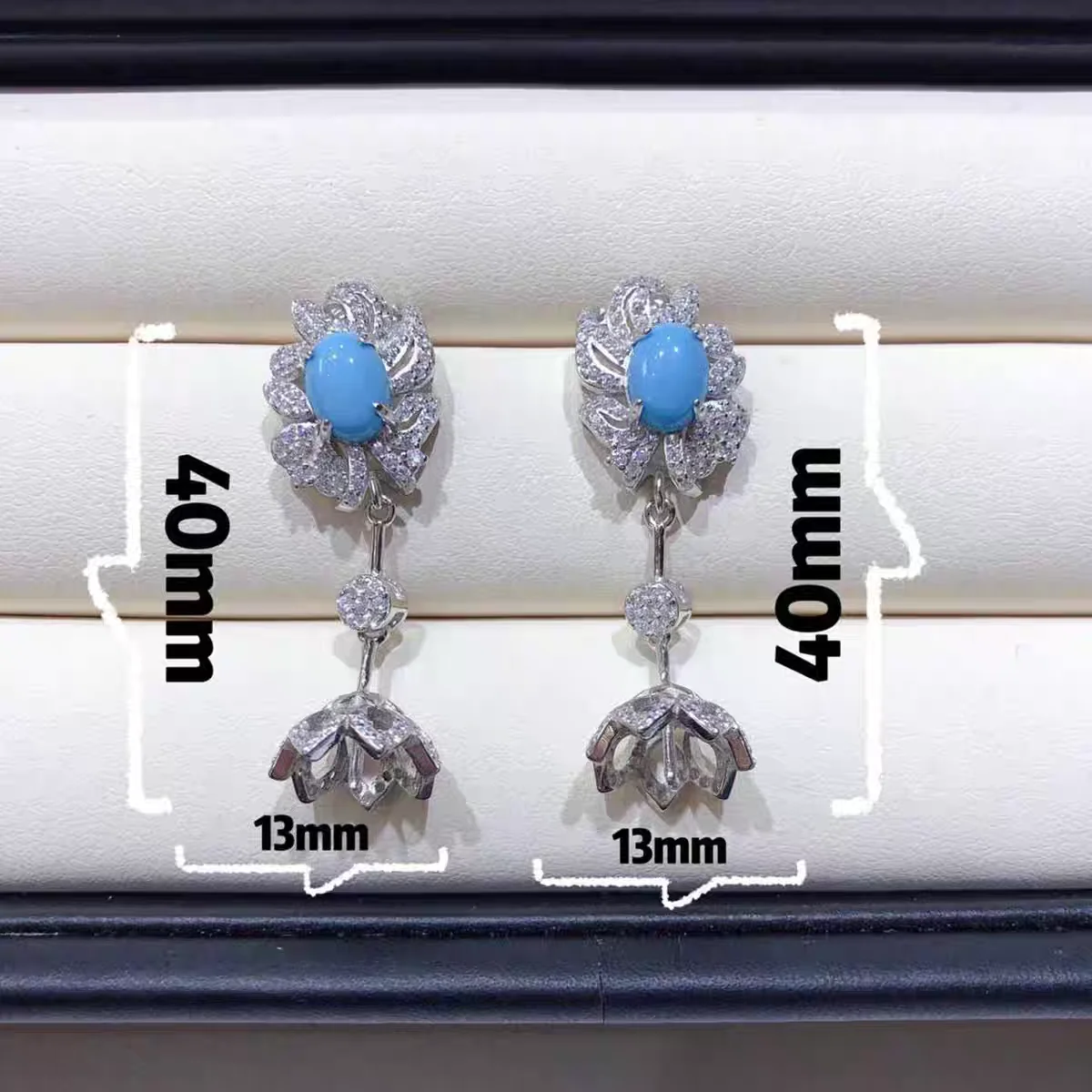 MeiBaPJ 10mm Natural Rice Pearls Fashion Turquoise Drop Earrings 925 Silver Fine Wedding Jewelry for Women - Image 3