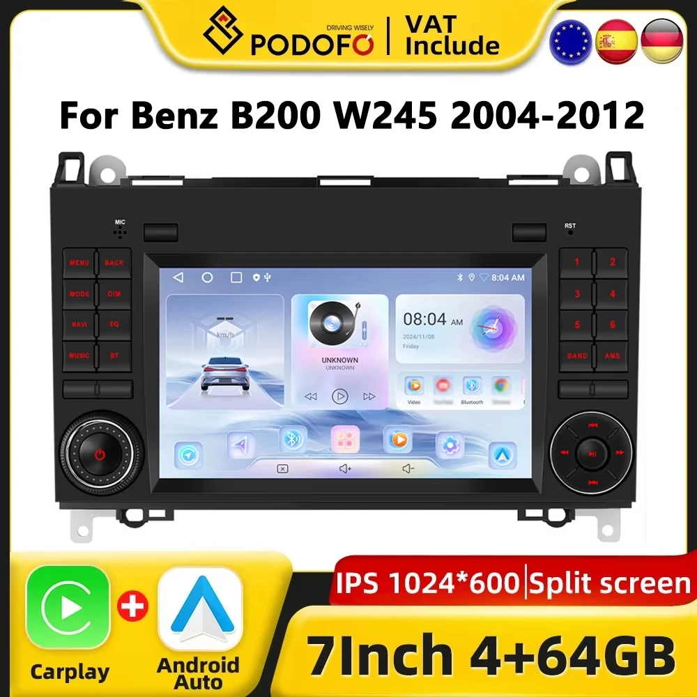 Podofo CarPlay Android Autoradio für Mercedes-Benz B200 W245 W169 2004-2012 Viano VITO W639 2006-2016 Intelligentes Auto-System 2din GPS Stereo-Empfänger Autoradio WiFi Auto-Multimedia-Player