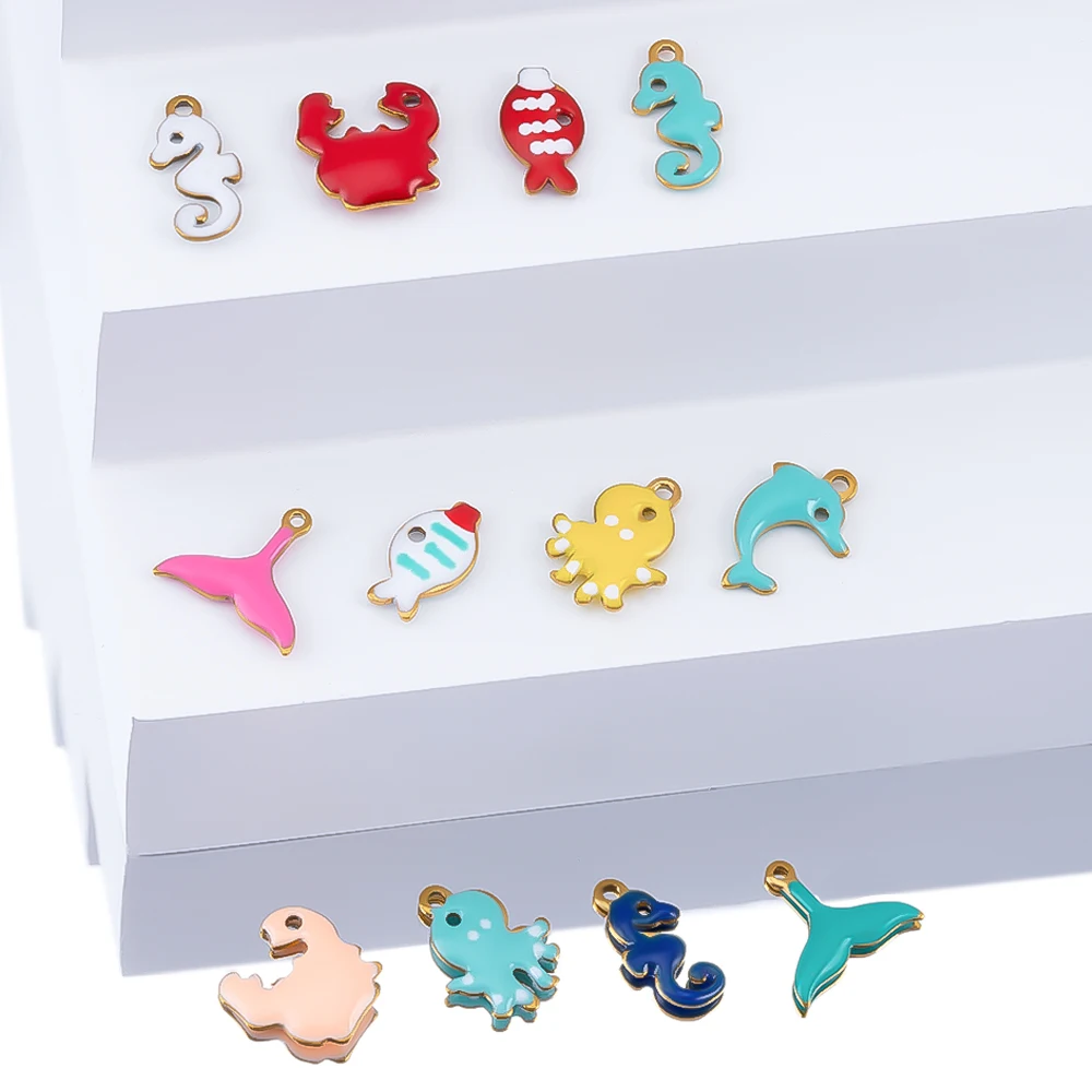 20pcs Stainless Steel Cute Marine Dolphin Octopus Crab Fishtail Starfish Charms for DIY Necklace Earring Pendant Jewelry Making view 3