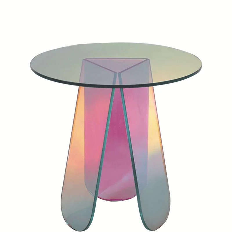 Colorful glass coffee table side table rainbow acrylic round table Internet celebrity photography props, clothing booth