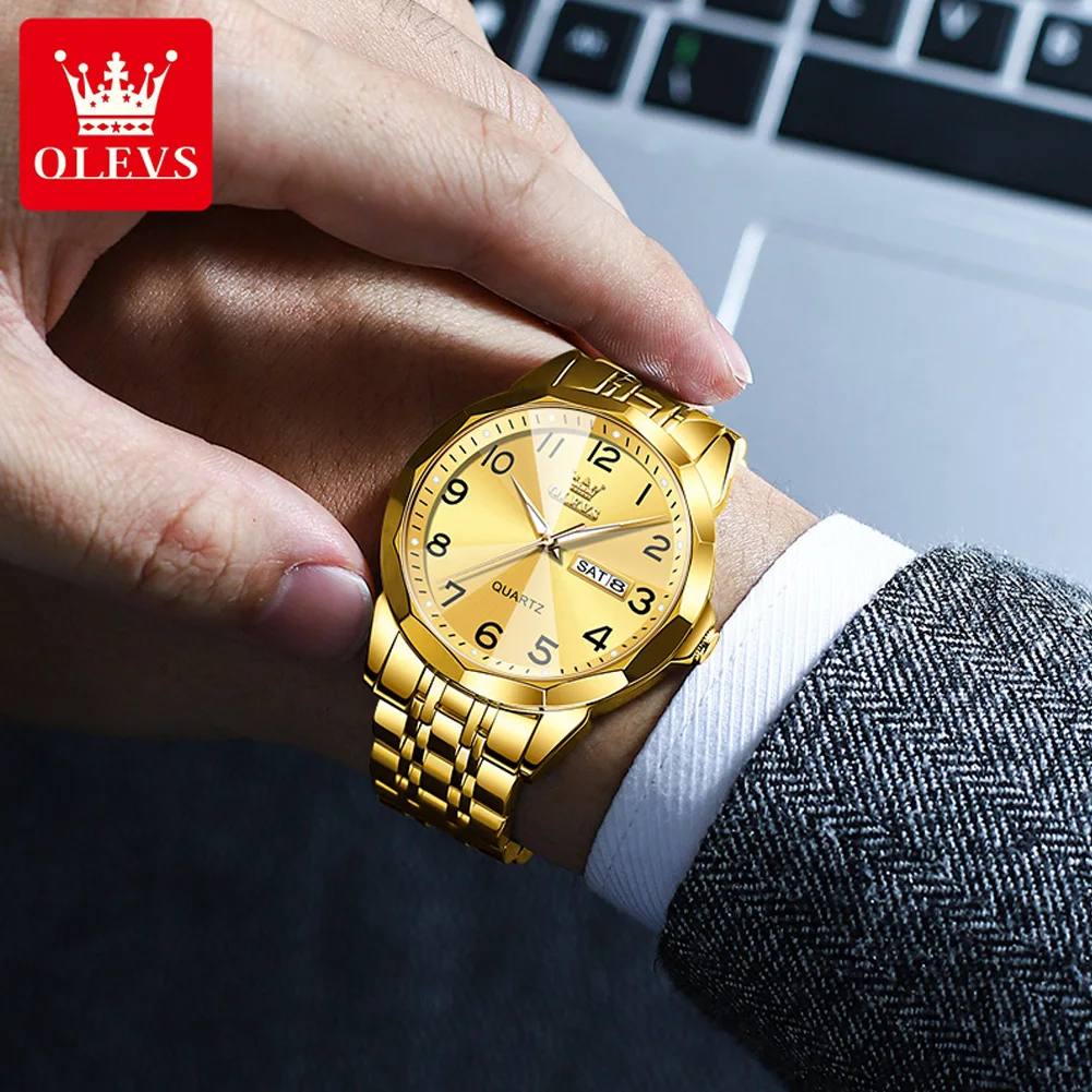 OLEVS Classic Men\'s Watch Quartz Stainless Steel Digital Dial Wrist Watches Date Business Classic Quartz Analog Watches for Men