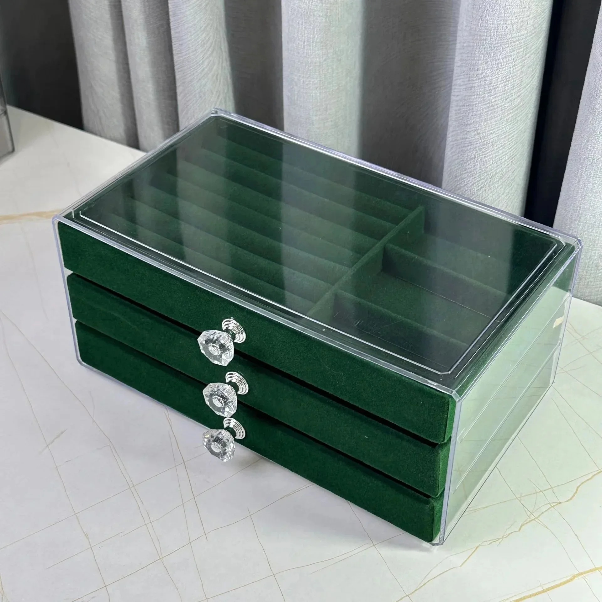Elegant Wine Red Jewelry Box Flannelette Storage Case Earrings Display Dustproof Drawer Makeup Organizer Jewelry Display