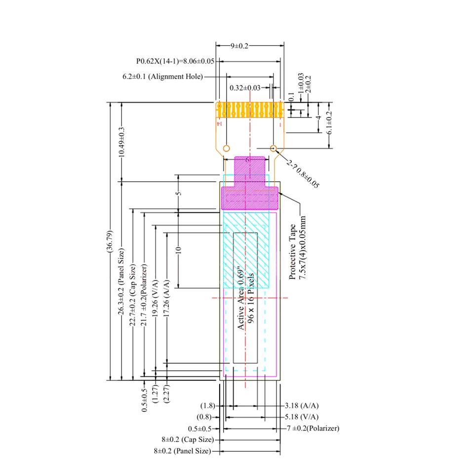 0,69 polegadas OLED Display Smart Pulseira OLED LCD 96*16 Treliça SSD1315 ou SSD1306