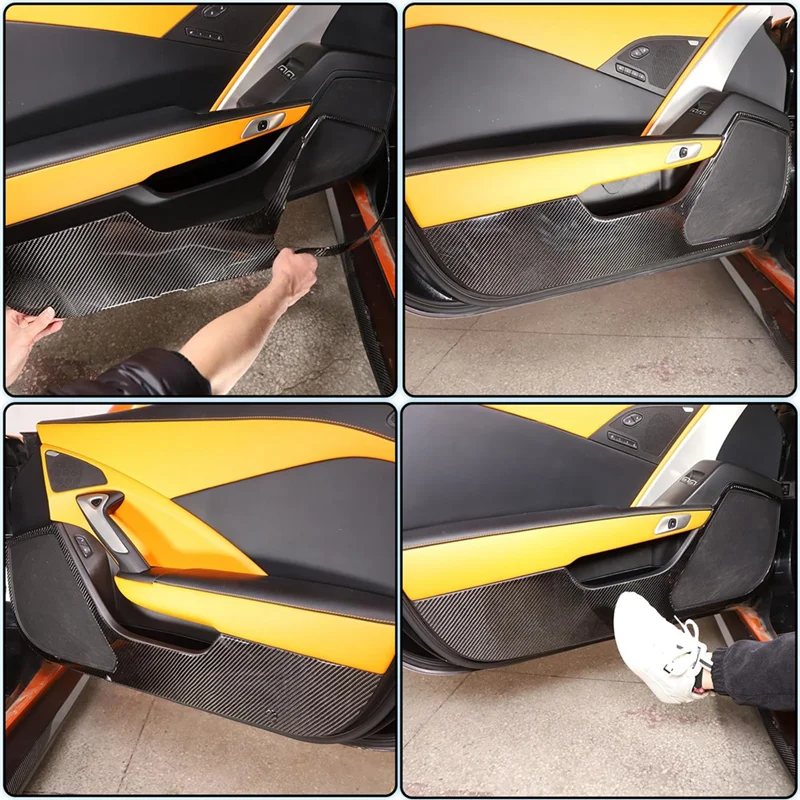 

Для Corvette C7 2014-2019 мягкий коврик из углеродного волокна для двери автомобиля, противоударный коврик, наклейка, накладка, защитные детали дверной панели