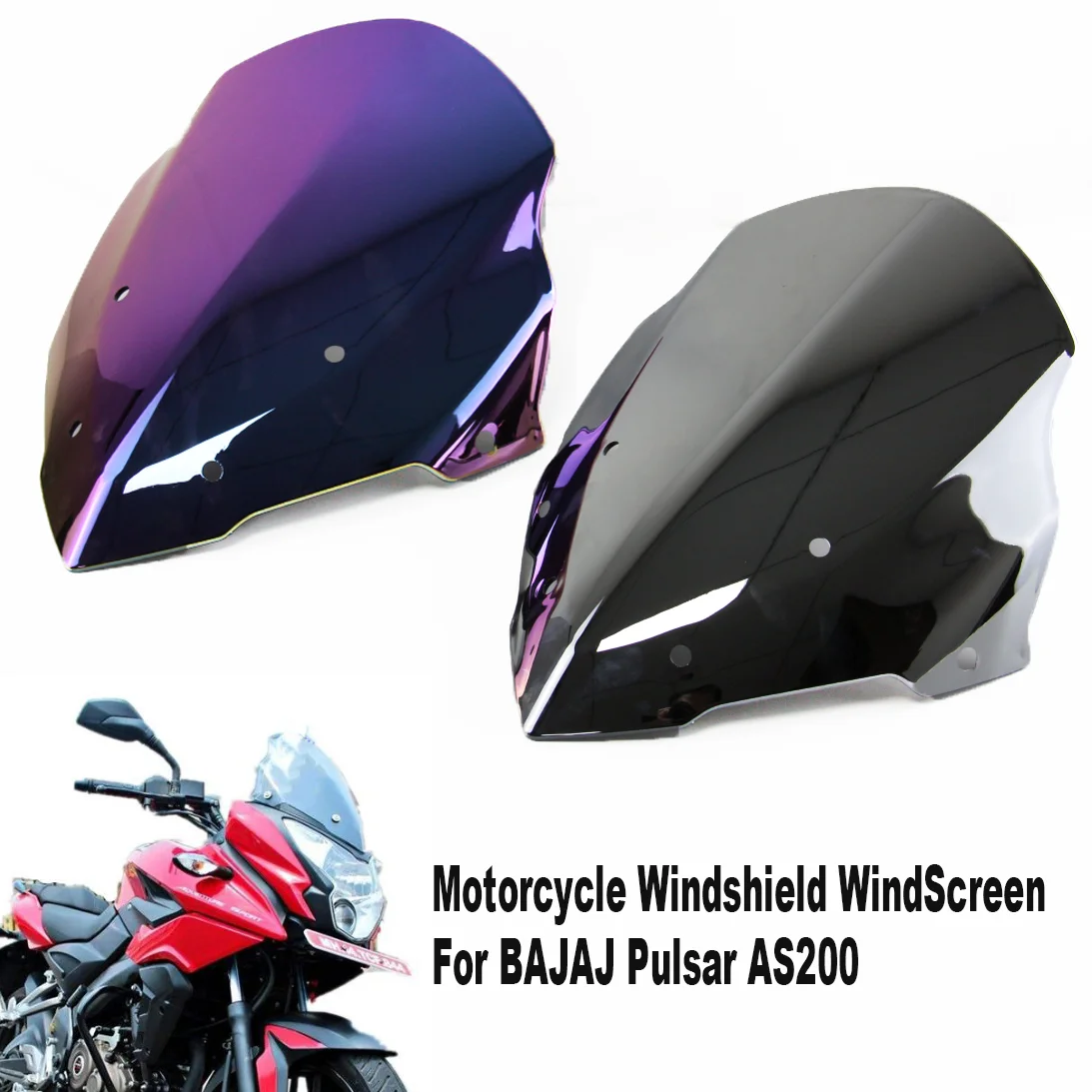 

For BAJAJ Pulsar AS200 Black Motorcycle Windshield WindScreen Fairing AS 200 Motorcycle Wind Deflector Screen Accessories