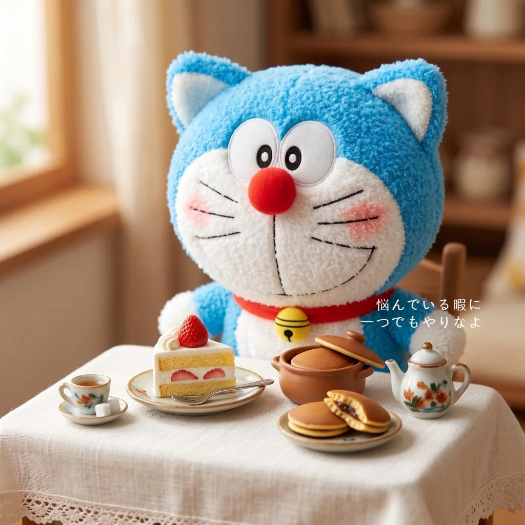 Cute Birthday Version Doraemon Stuffed Plush Doll, Embroidery Foot Print Design Toy, Lovely Home Birthday Gift for Anime Lovers