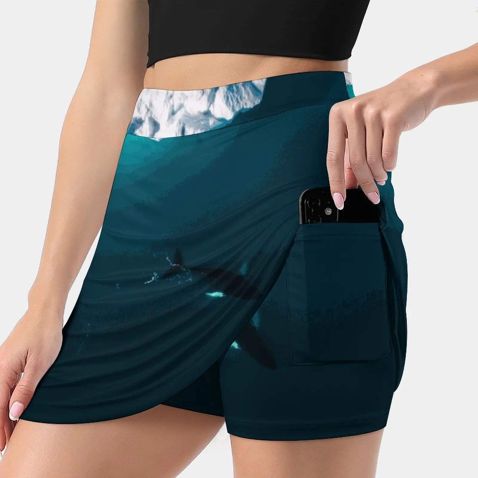 Aerial Of A Lone Humpback Whale In Front Of An Iceberg In Summer Women's shorts Skirt 2 In 1 Fitness Yoga Skirt Tennis Skirts