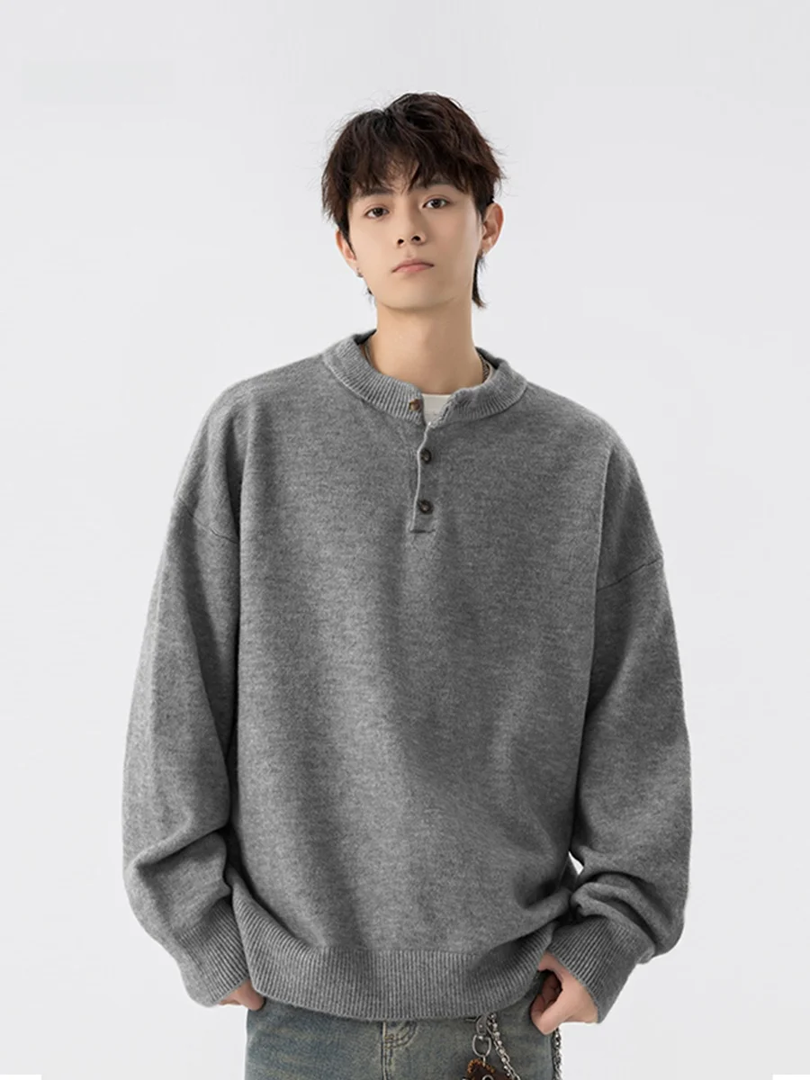 

Мужской вязаный свитер в американском ретро-стиле с воротником хенли, повседневный пуловер для отдыха, осенне-зимняя модная коллекция бренда Laid-ba Sle