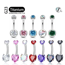 F136 Titanium Classic Navel Piercing Inlaid Heart Zircon 14G Internal Thread Banana Curved Lip Navel Piercing Jewelry