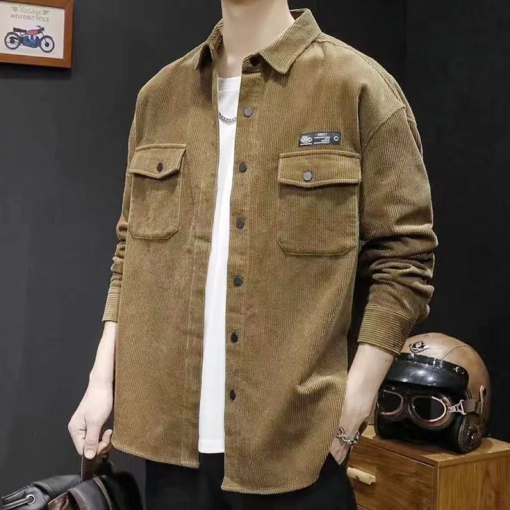 Thickened Corduroy Jacket with Casual Turtle Neck for Men in Spring and Autumn