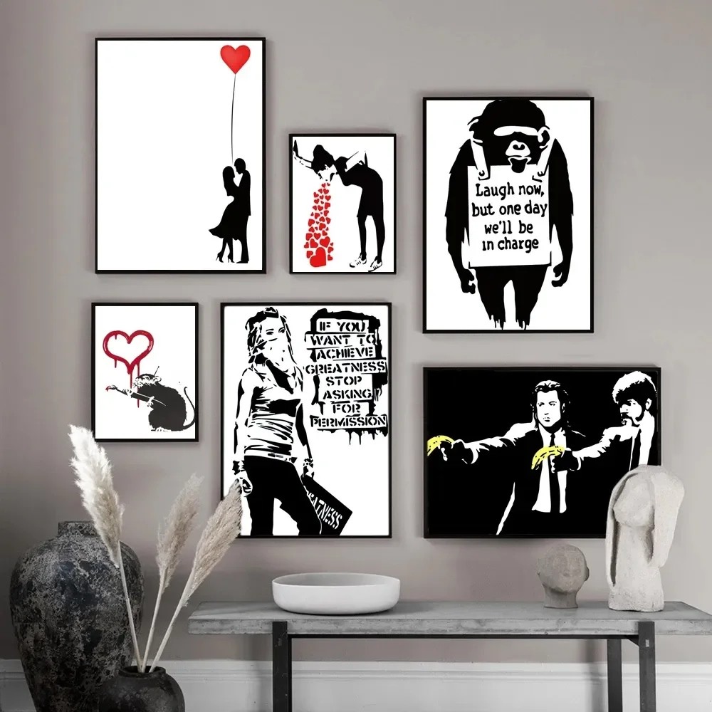 Frameless,Girl and Red Balloon Banksy Art Nordic Characters Canvas Painting  Mural  Poster Living Room Bedroom Bar Home Decorati - view 3