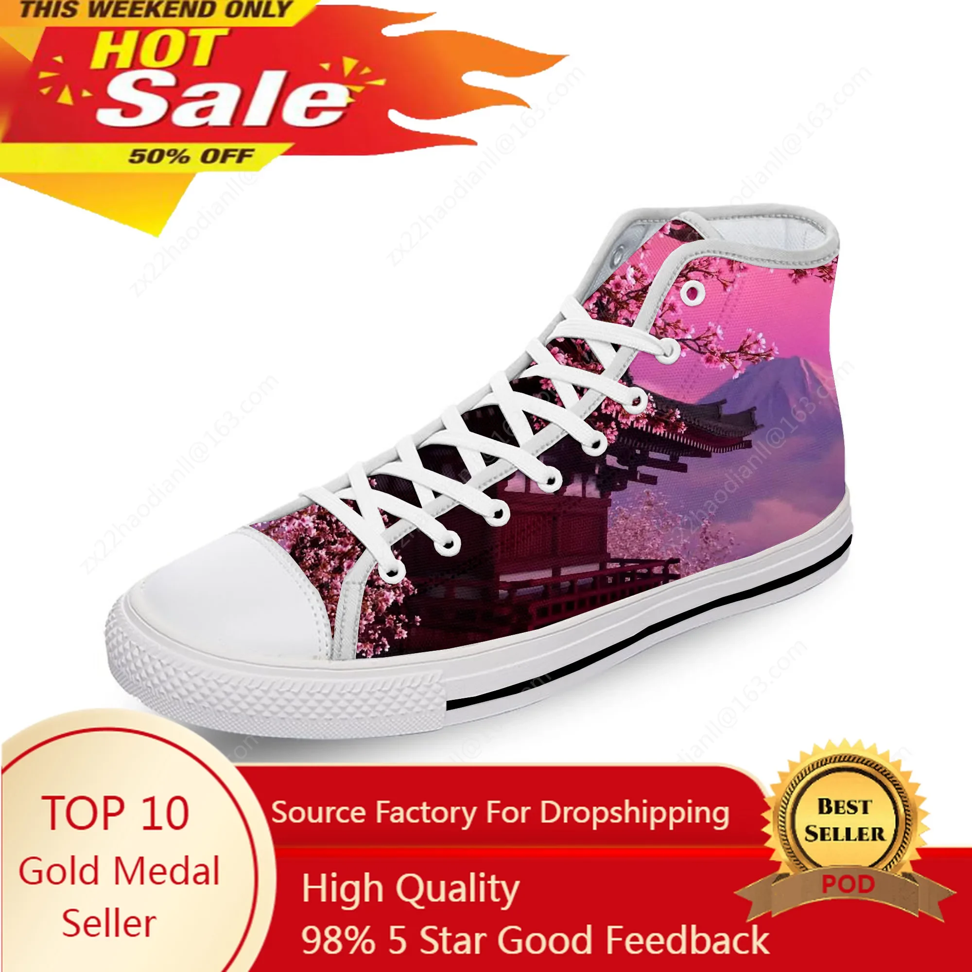 

SAKURA CHERRY BLOSSOM Floral White Cloth Fashion 3D Print High Top Canvas Shoes Men Women Lightweight Breathable Sneakers