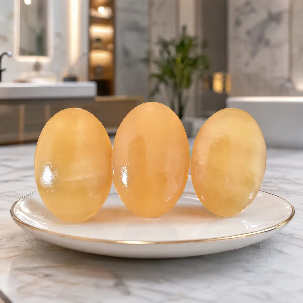 Wholesale Natural Yellow Calcite Crystal Palm Stone Quartz Healing Decor Gift