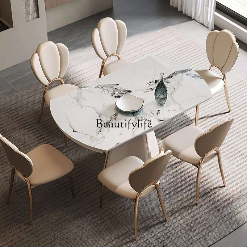 

Slate dining table Small apartment telescopic rotating round simple light luxury high-end villa dining table