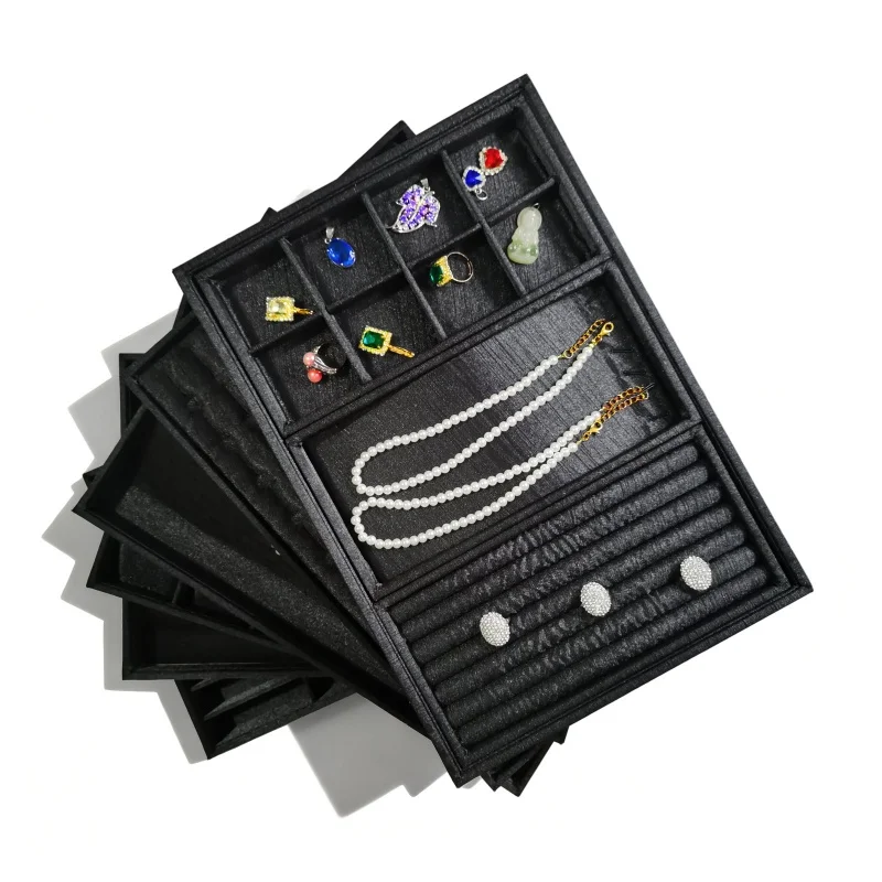 

Многофункциональный органайзер для украшений: черный лоток для хранения, подходит для колец, серег, ожерелий и браслетов, можно использовать как поднос для стола или в ящик.