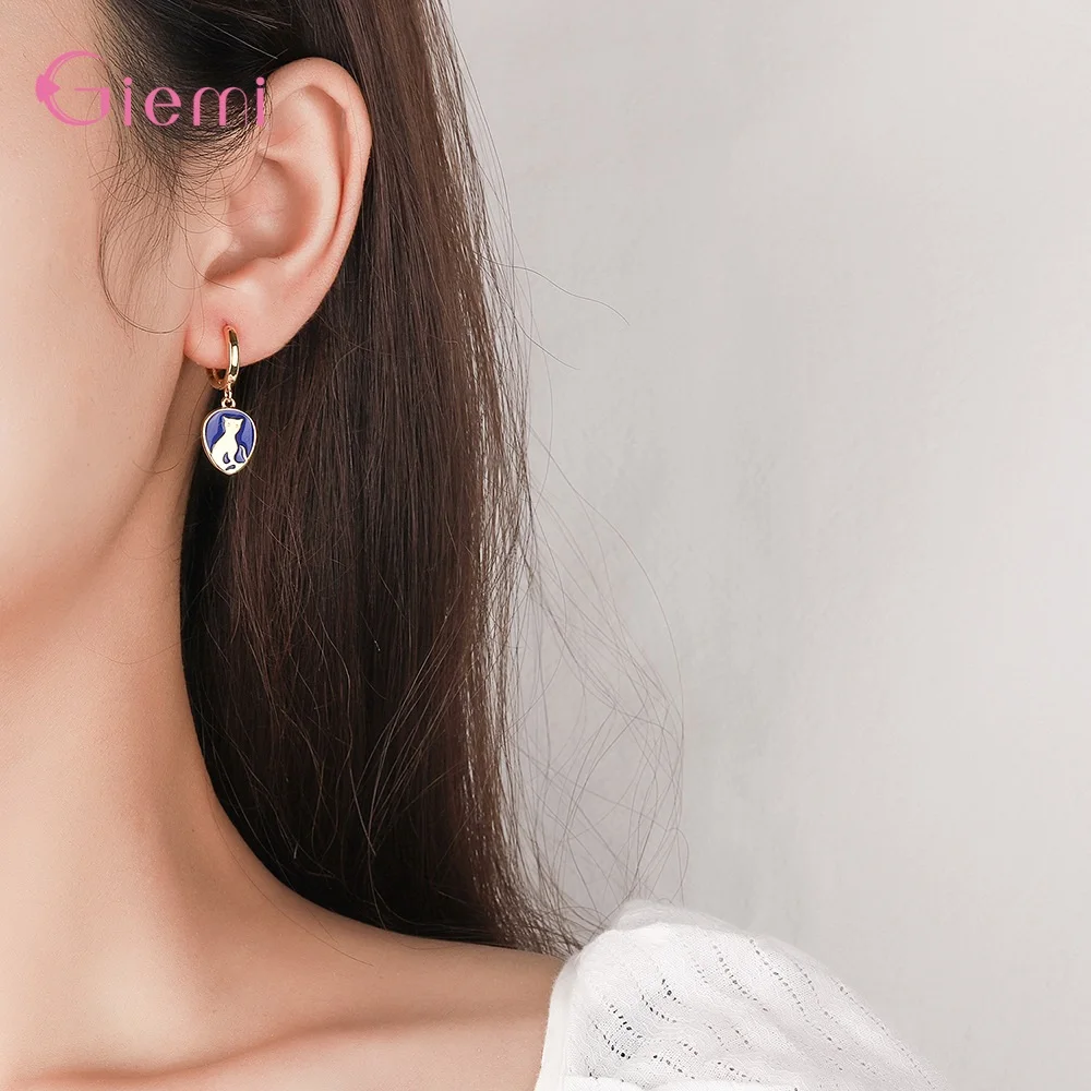 Heißer Verkauf 100 % 925 Sterling Silber Gold Farbe Kleine Katze Muster Creolen Für Frauen Mode Klassischen Charme Silber Schmuck