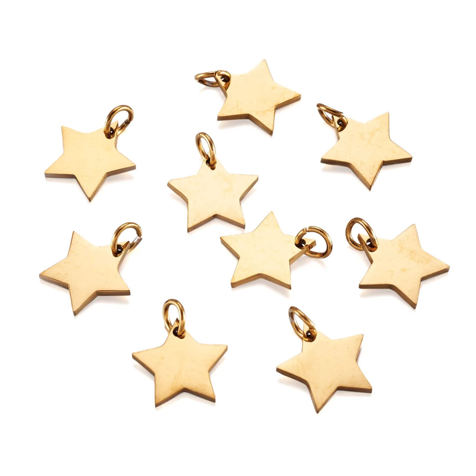 10Pcs Stainless Steel Small Star Pendant Flat Charms With Open Jump Ring For Necklace Bracelet Earring Dangle DIY Jewelry Making