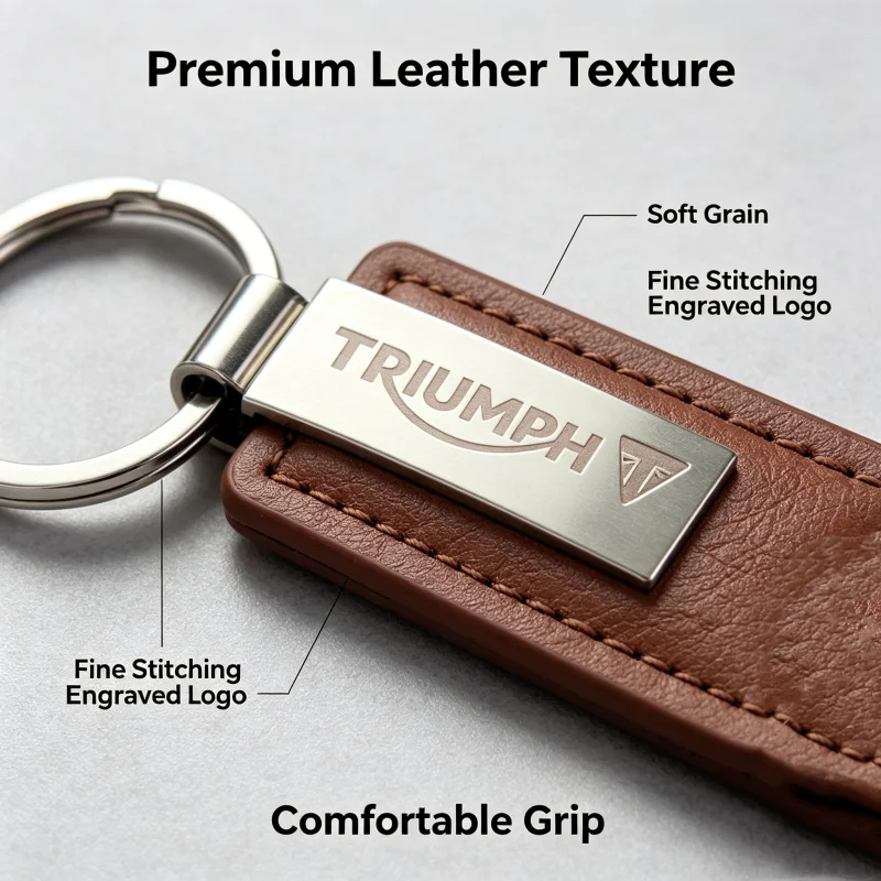 Leather motorcycle key strap detail and finish