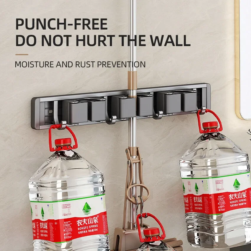 

Mop Broom Holder Hooks Bathroom Tools Storage Rack Duty Practical Clip Hook Organizers Space-saving Hanger Slots Mops Holder