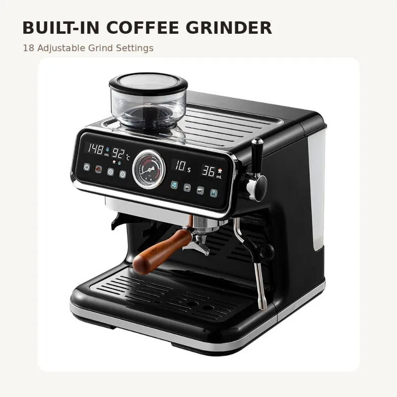Machine à café expresso 20 bars avec moulin intégré, cafetière semi-automatique avec mousseur à lait, écran tactile ou commande par boutons
