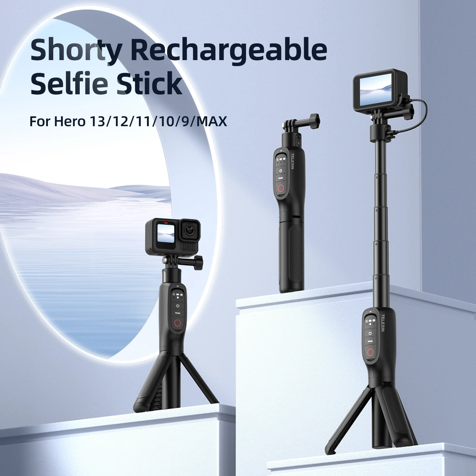 

TELESIN 4800Mha Power Bank 360° Rotation Charging Selfie Stick Remote Control Tripod For Gopro Hero 13 12 11 10 9 MAX