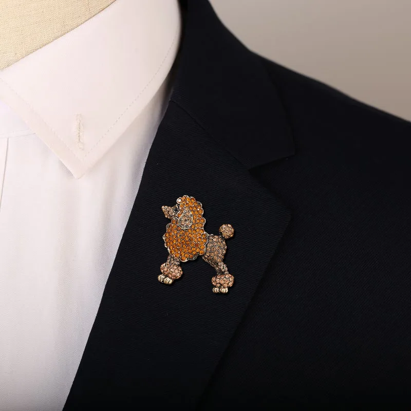 Vintage Gorgeous Imitation Rose Red Crystal Poodle Dog Brooch Cute Animal Badge Fittings Women's Suits Dresses Corsage Accessory