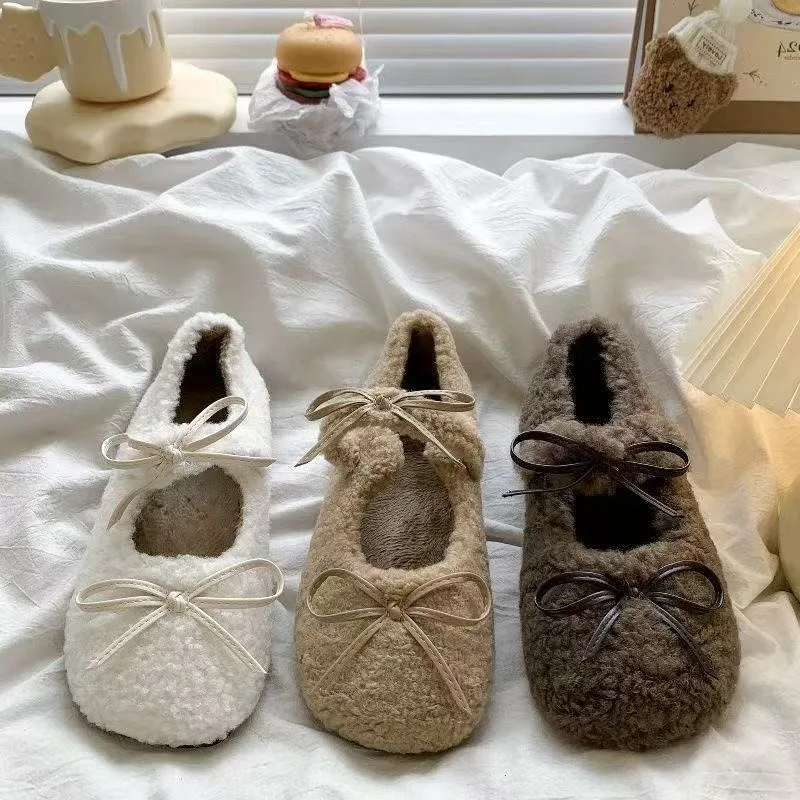 

Flats Women Comfortable Ballet Shoes Bow Shallow Dress Boots Fashion Autumn 2025 New Casual Luxury Cozy Boots Zapatos De Mujer