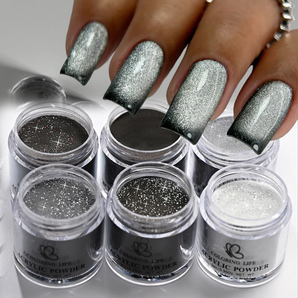 

6jar Glittery Black Nail Polish Crystal Powder Set Red Flash Crystal Powder Pigment For Nails Extension DIY Pigment For Manicure