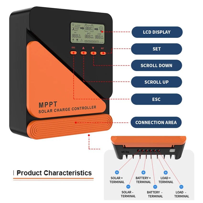 MPPT الشمسية جهاز التحكم في الشحن 60A 40A 20A 10A لوحة طاقة شمسية شاحن منظم 12 فولت 24 فولت بطارية تحديد السيارات 50 فولت 100 فولت PV المدخلات