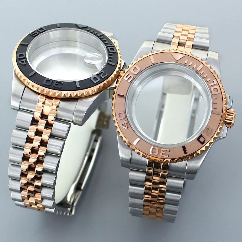 

40MM Watch Cases Jubilee bands Sapphire Crystal For Seiko NH35 NH36 8205 2824 Movement Silver Rose Gold Watch parts YACHT-MASTER