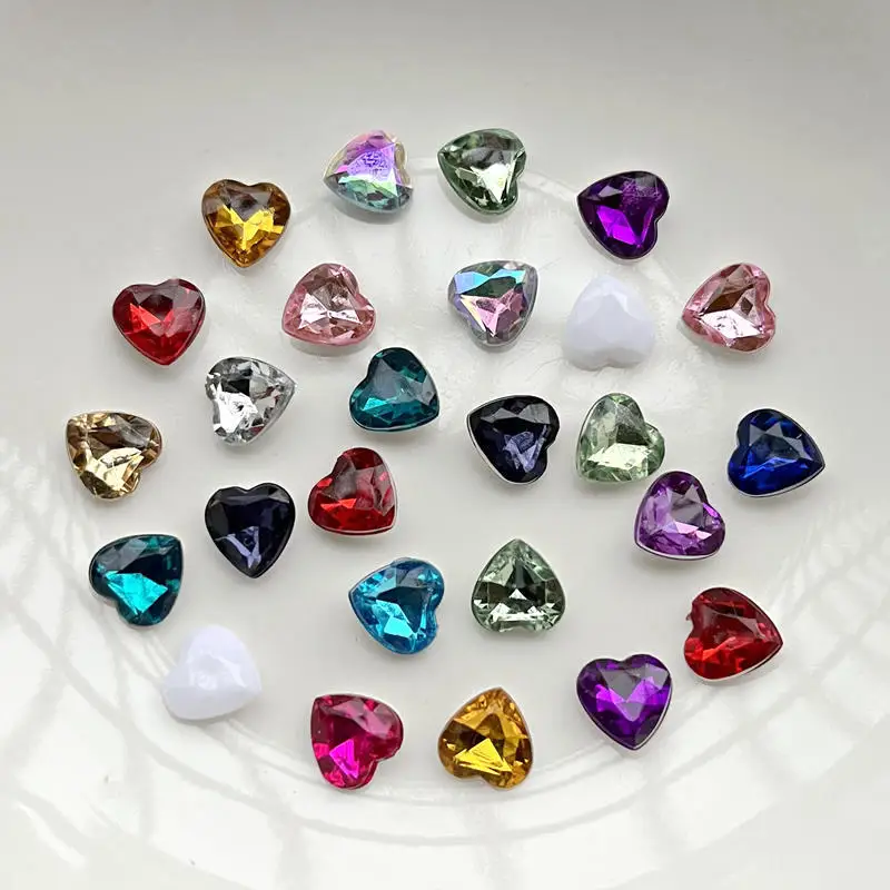 50Pcs16 colors 8mm heart-shaped pointed bottom crystal rhinestone handicraft acrylic rhinestone nail art bead DIY jewelry making