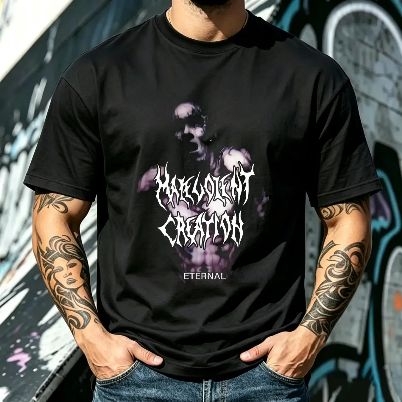washed T Shirt Malevolent Creation 'Eternal' Black NEW OFFICIAL vintage Washed graphic Stylish fashion Breathable Casual Soft