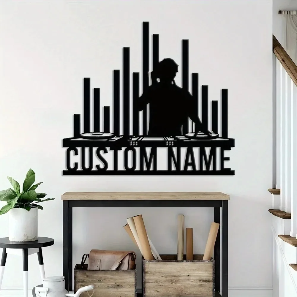 CIFbuy 2D Flat 1PC Personalized DJ Metal Plaque Custom Text Vinyl & Soundwave Design Easy To Hang Music Art Decor